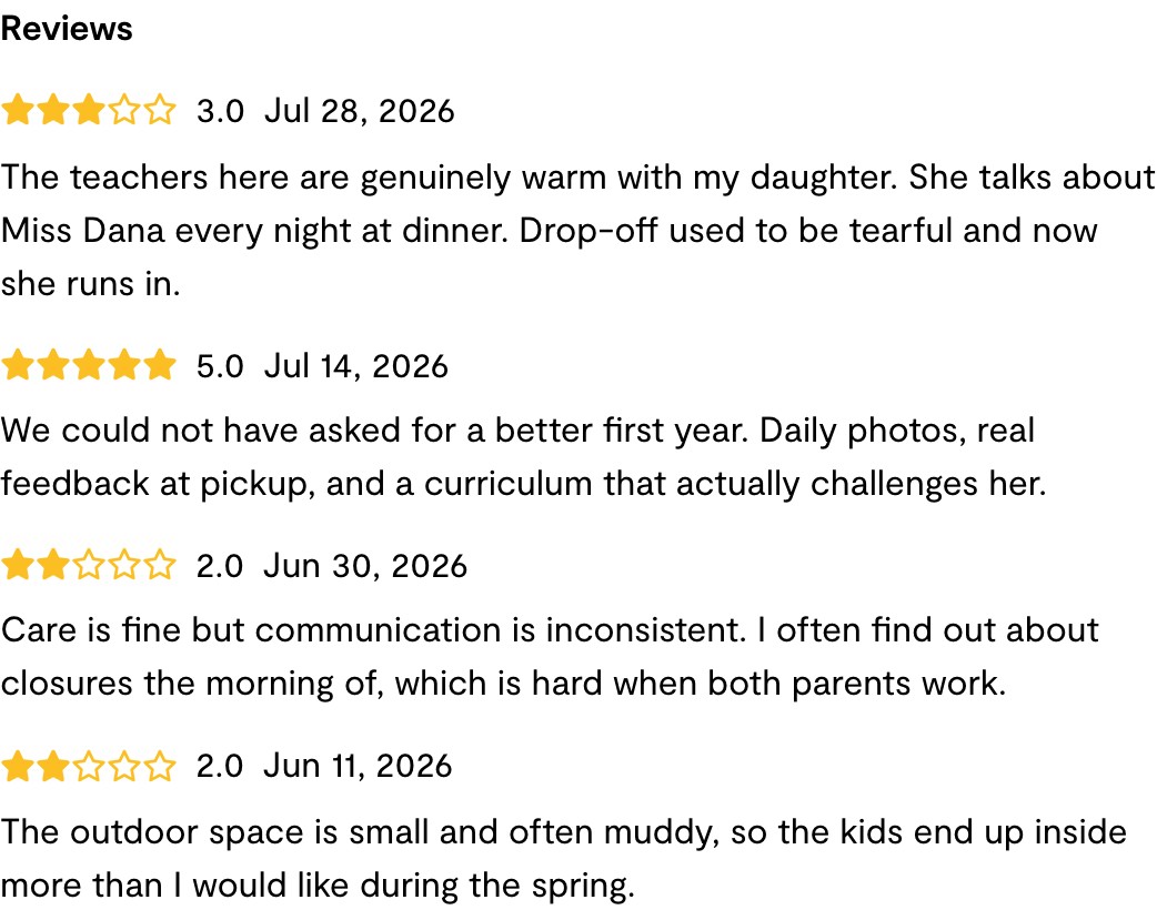 A list of four reviews with uniform spacing, so the boundaries between reviews are hard to see.