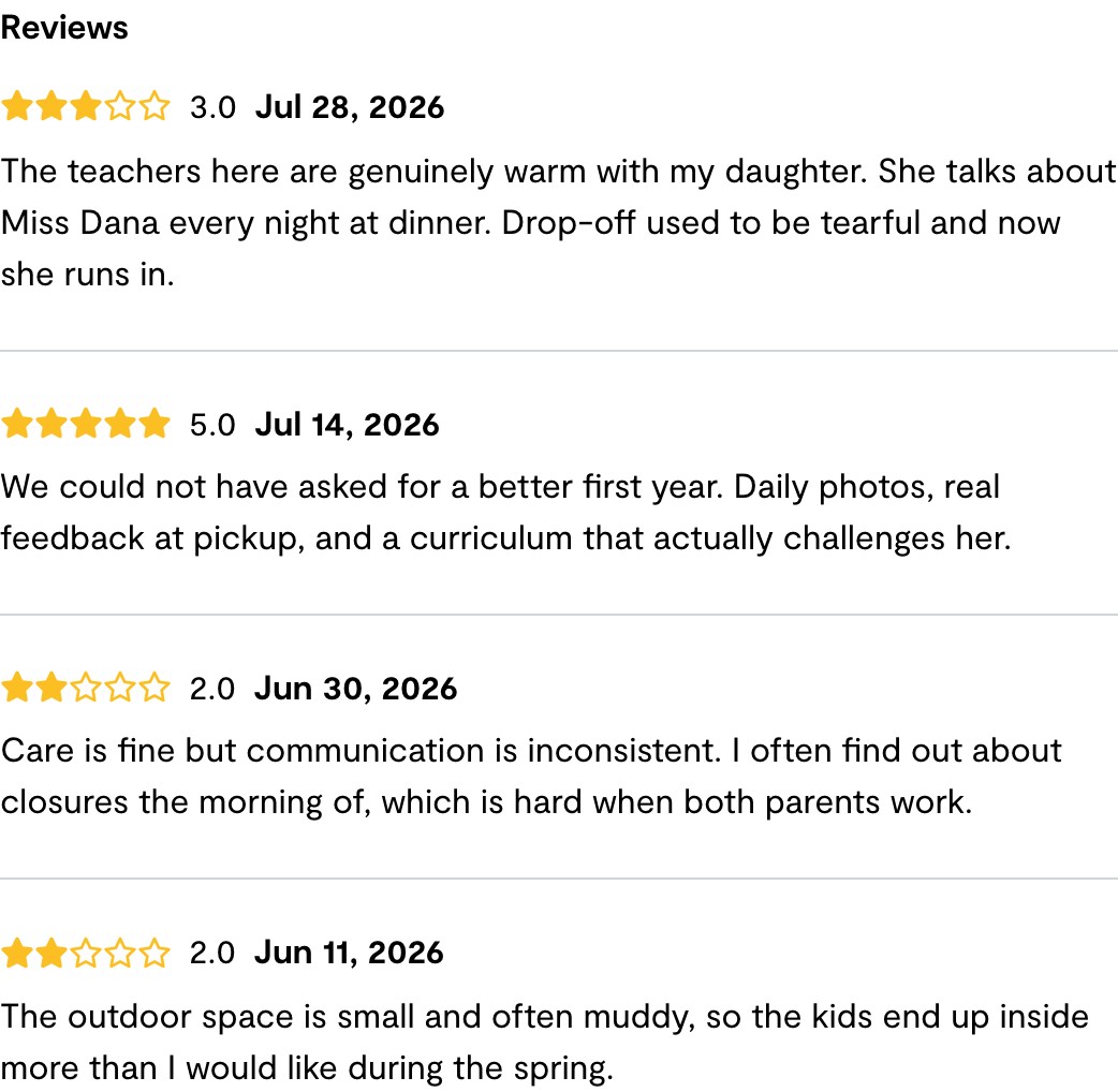 The same reviews with hairline rules and more space between them, and the date set in bold.