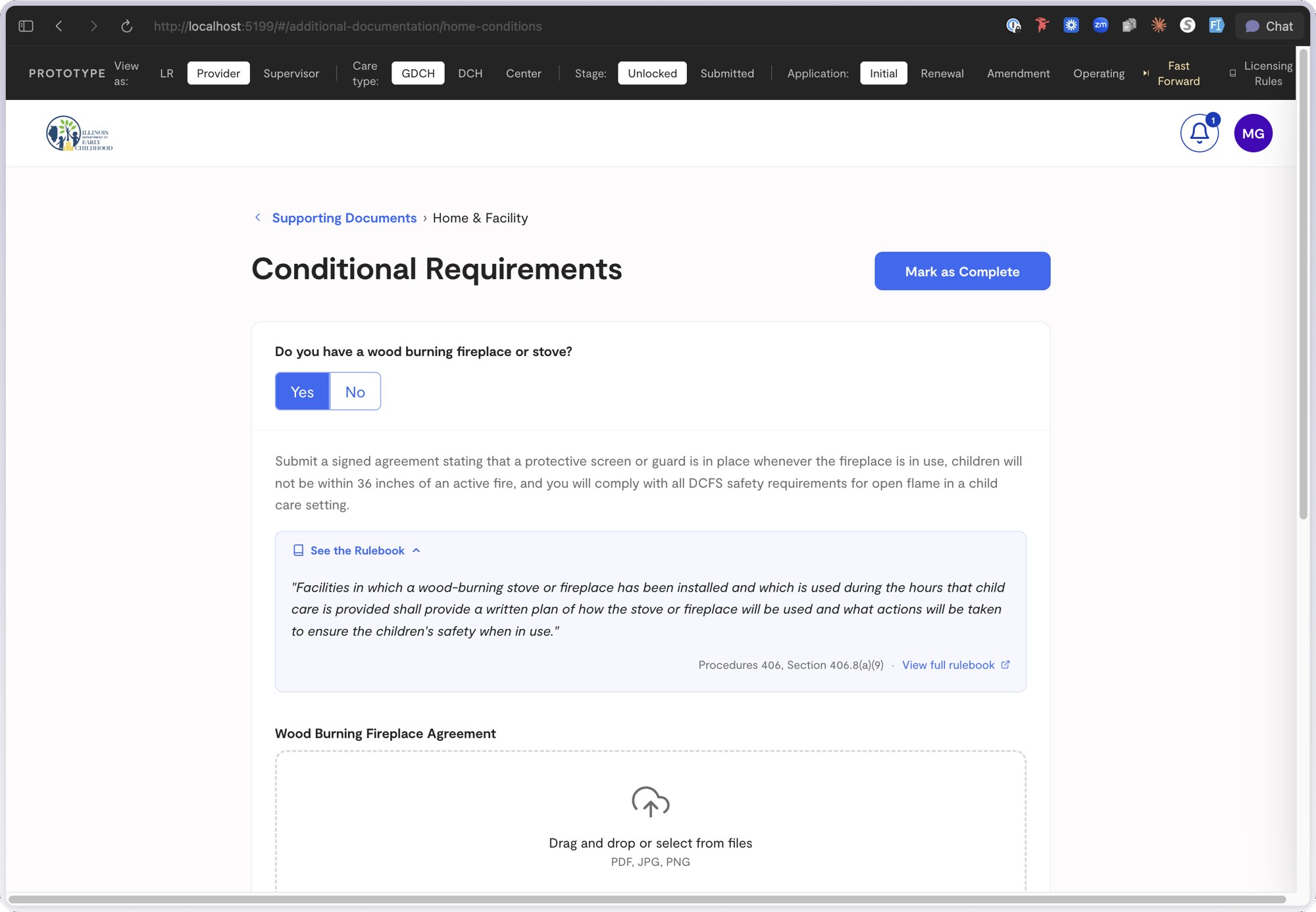 Provider view of a conditional requirement with the regulation quoted